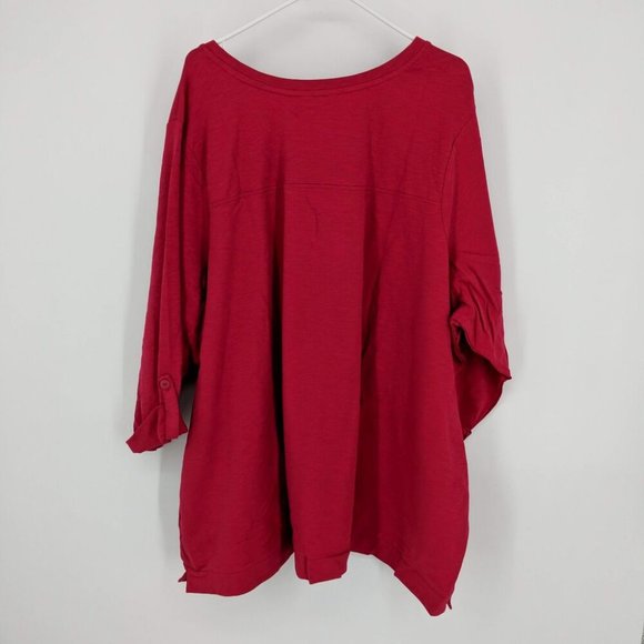 Denim & Co. Active Petite French Terry 3/4-Sleeve Tunic Shirt Top 5XL Rose Red - Picture 6 of 6